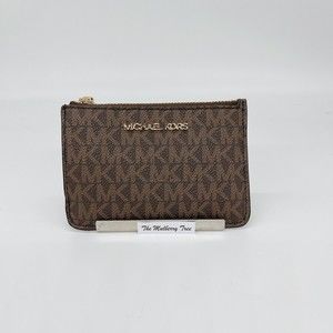 Michael Kors Jet Set Travel Signature Brown Top Zip Leather Coin Wallet NWT $188